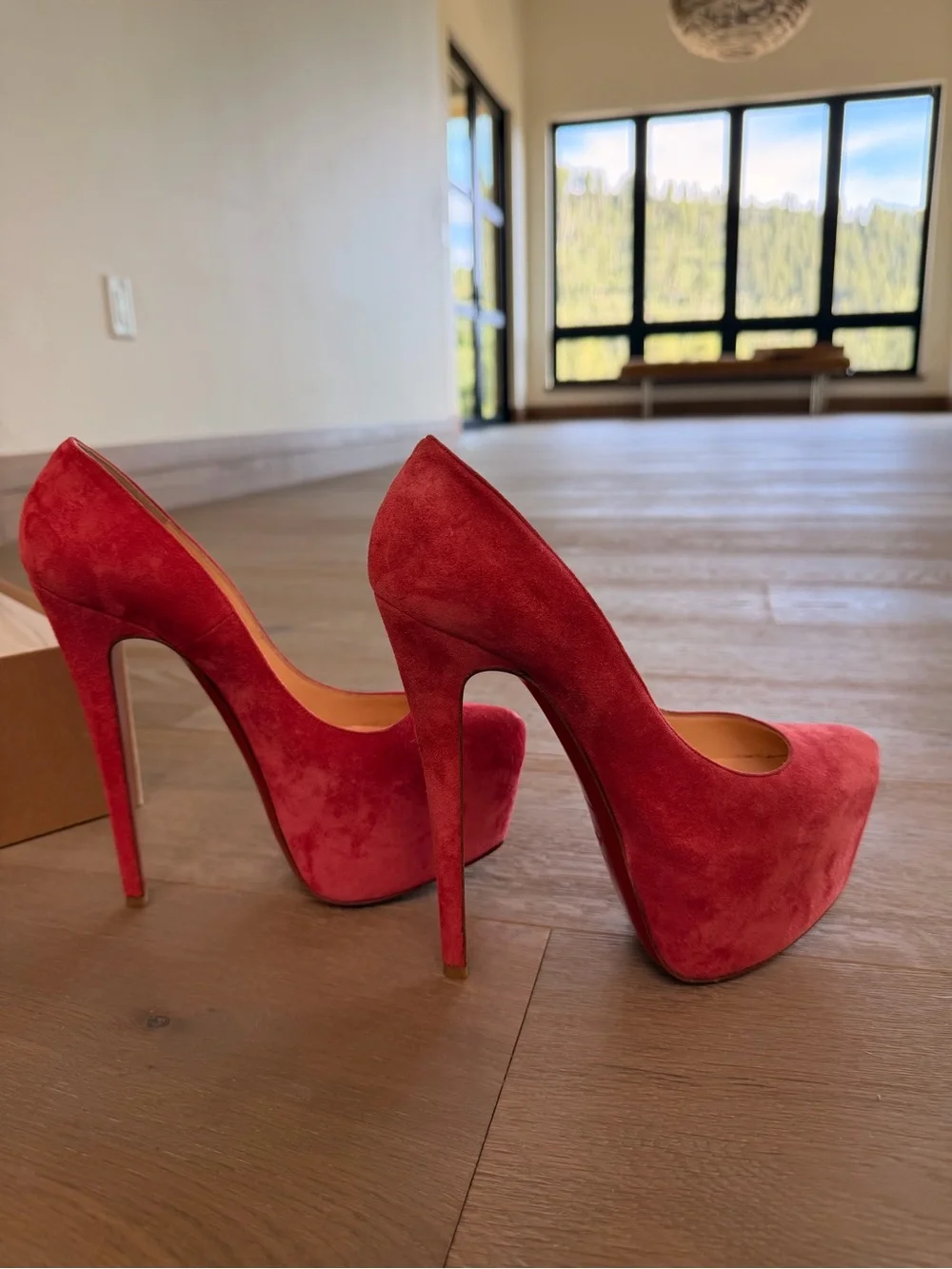 Christian Louboutin Red Suede Platform Pumps with High Stiletto Heel